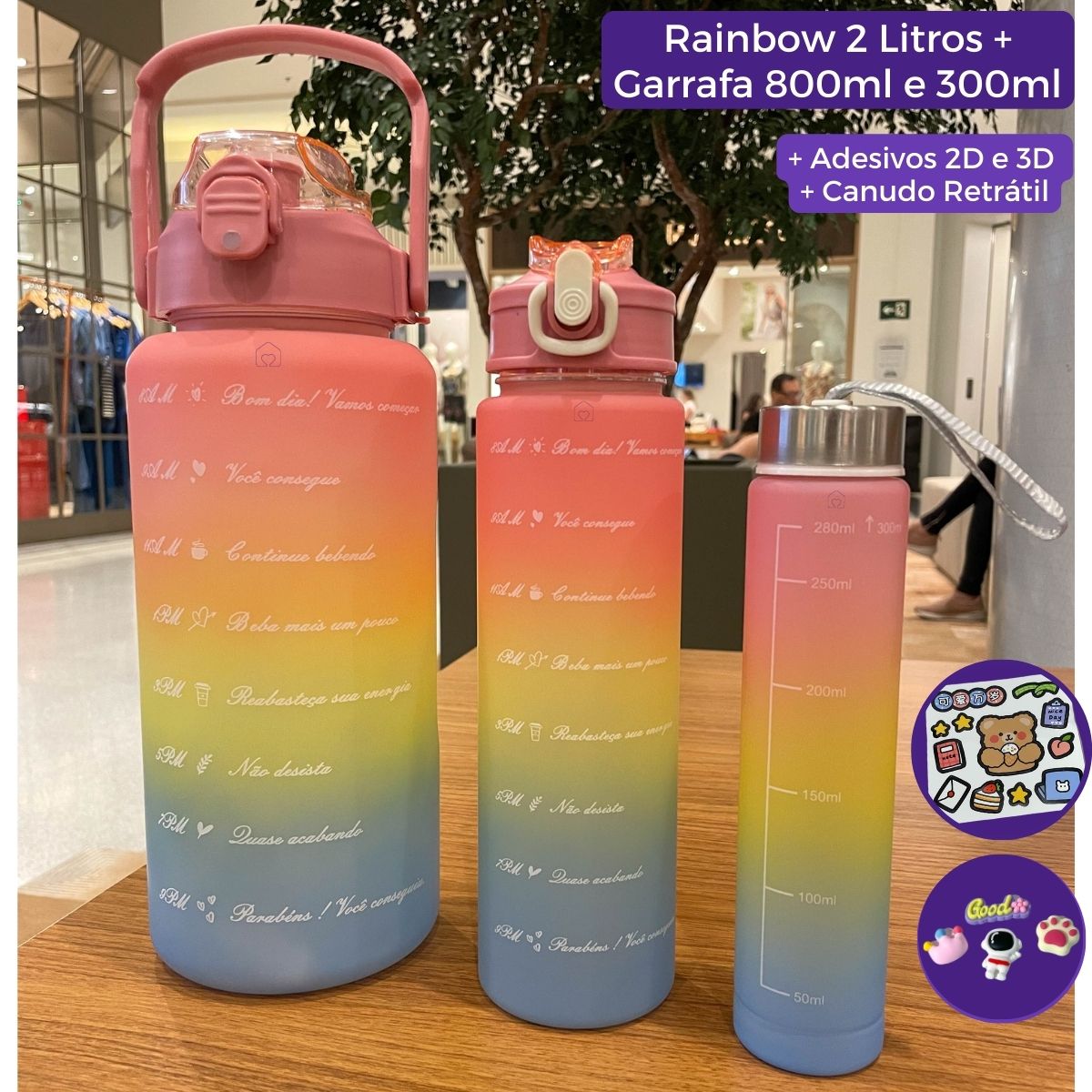 Garrafa Rainbow© 2L + BRINDE: Garrafa de 800ml e Garrafa de 250ml