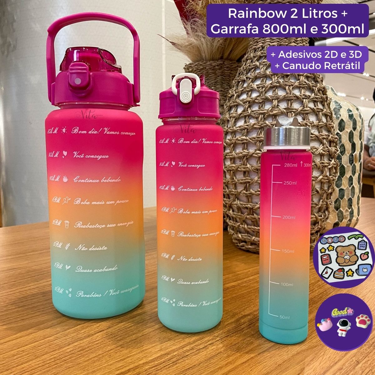 Garrafa Rainbow© 2L + BRINDE: Garrafa de 800ml e Garrafa de 250ml