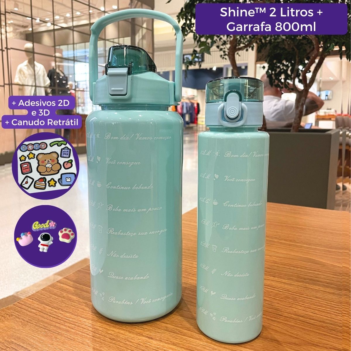 Garrafa Shine© 2L - BRINDE: Garrafa de 800ml e Adesivos