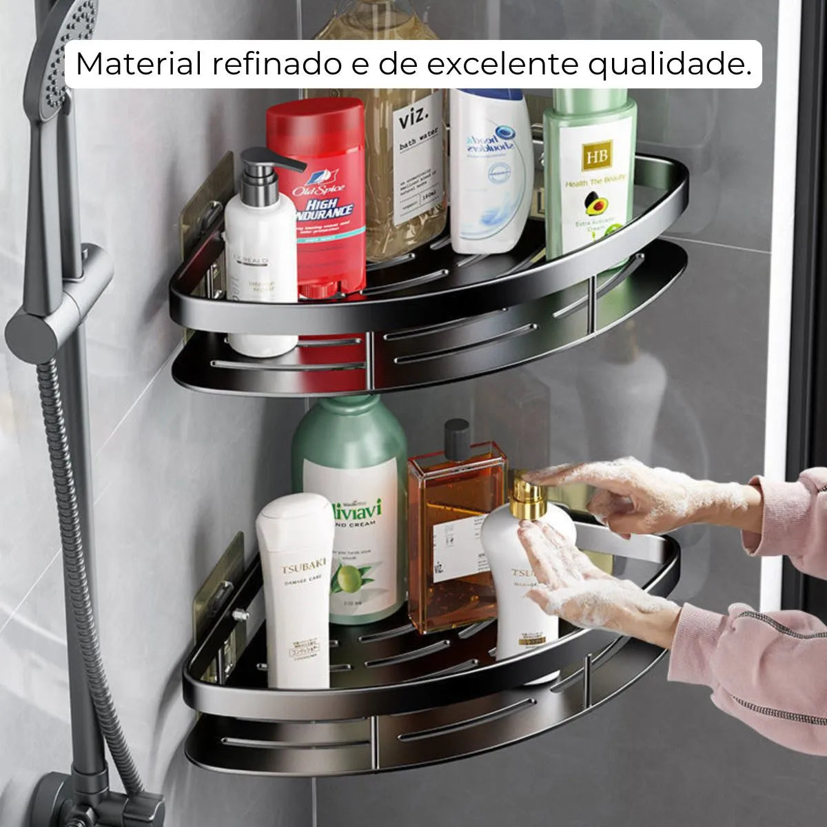 Suporte Porta Shampoo Organizador Alumínio + 2 Adesivos ProFix™ de BRINDE!