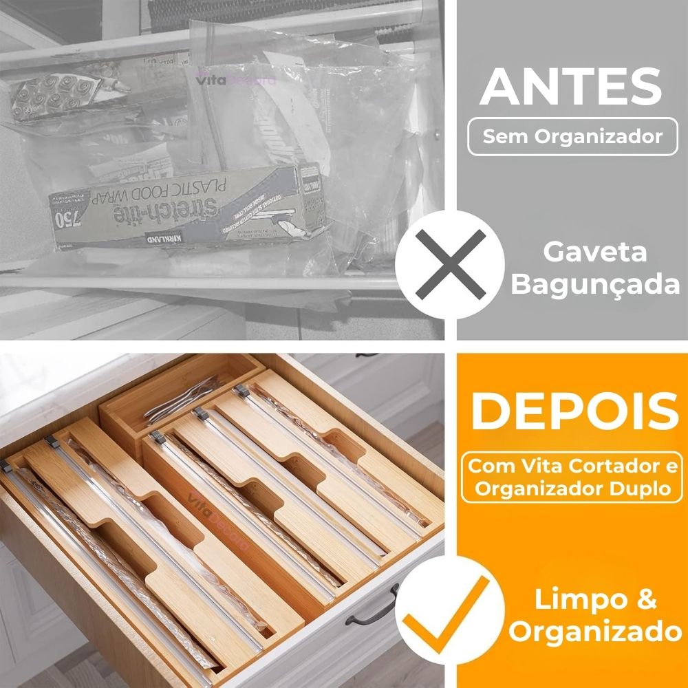 VitaPratic™ Dispenser Duplo em Bambu | Cortador Premium - ULTIMAS UNIDADES