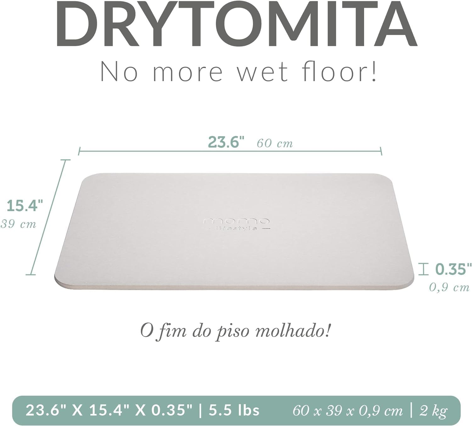 Momo Lifestyle Tapete para Banheiro de Terra Diatomácea Drytomita, Seca Rápido para Saída de Box, Antiderrapante (Cinza Grafite, 80 x 50 cm)