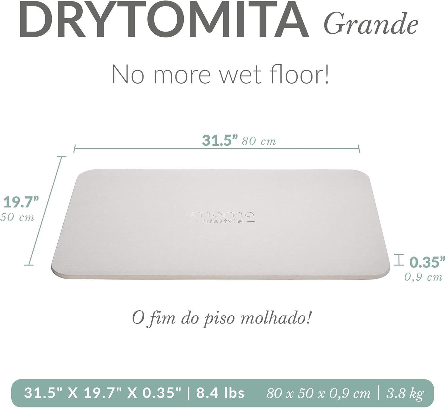 Momo Lifestyle Tapete para Banheiro de Terra Diatomácea Drytomita, Seca Rápido para Saída de Box, Antiderrapante (Cinza Grafite, 80 x 50 cm)