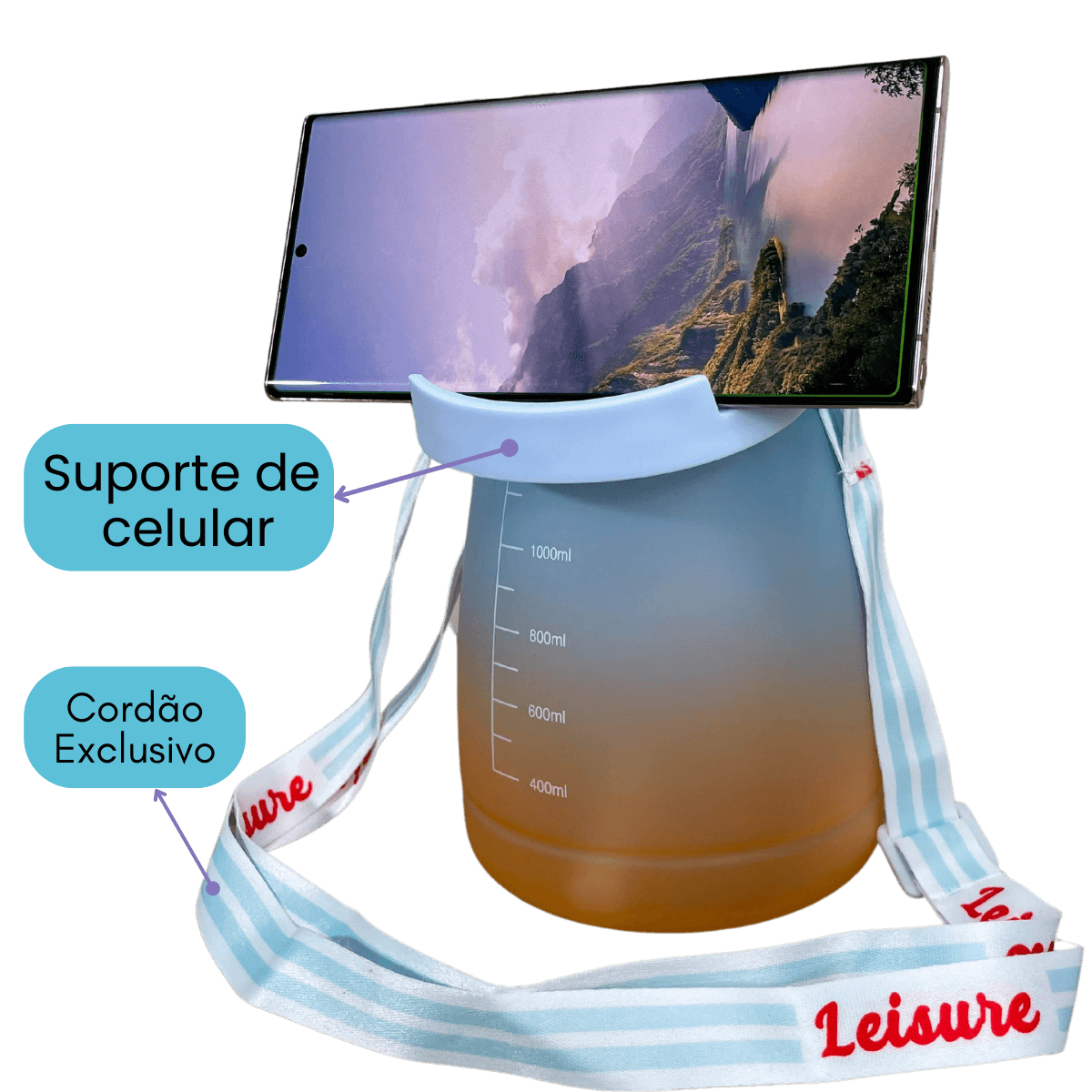 Garrafa SempreSua© - 1,3 Litros Personalizável, Suporte Celular [Frete Gratis] - ULTIMAS UNIDADES