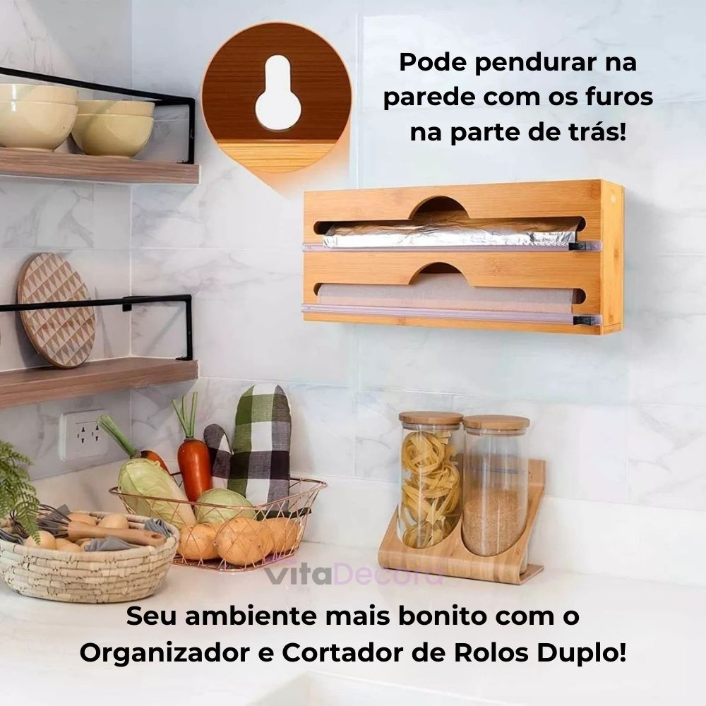 VitaPratic™ Dispenser Duplo em Bambu | Cortador Premium para Alumínio e PVC