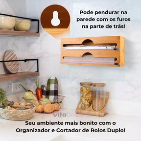 VitaPratic™ Dispenser Duplo em Bambu | Cortador Premium para Alumínio e PVC