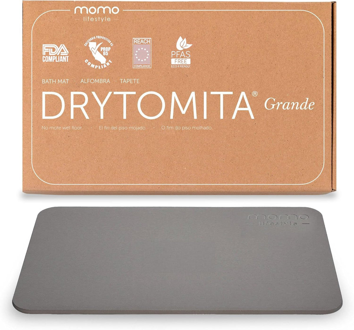 Momo Lifestyle Tapete para Banheiro de Terra Diatomácea Drytomita, Seca Rápido para Saída de Box, Antiderrapante (Cinza Grafite, 80 x 50 cm)