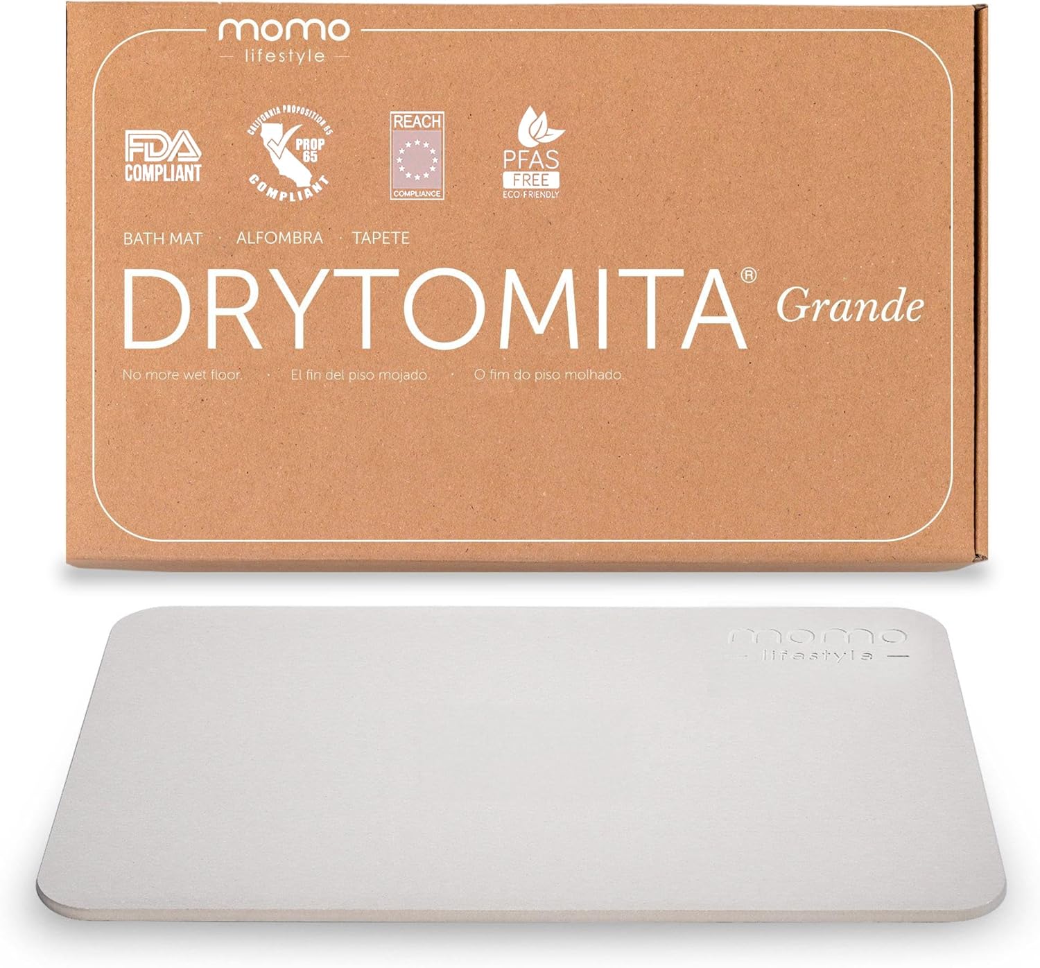 Momo Lifestyle Tapete para Banheiro de Terra Diatomácea Drytomita, Seca Rápido para Saída de Box, Antiderrapante (Cinza Grafite, 80 x 50 cm)