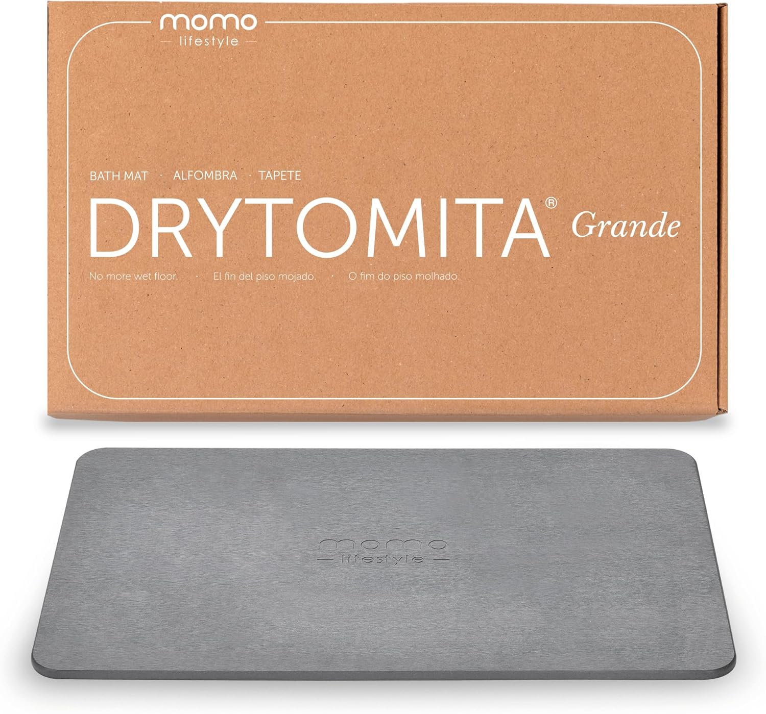 Momo Lifestyle Tapete para Banheiro de Terra Diatomácea Drytomita, Seca Rápido para Saída de Box, Antiderrapante (Cinza Grafite, 80 x 50 cm)