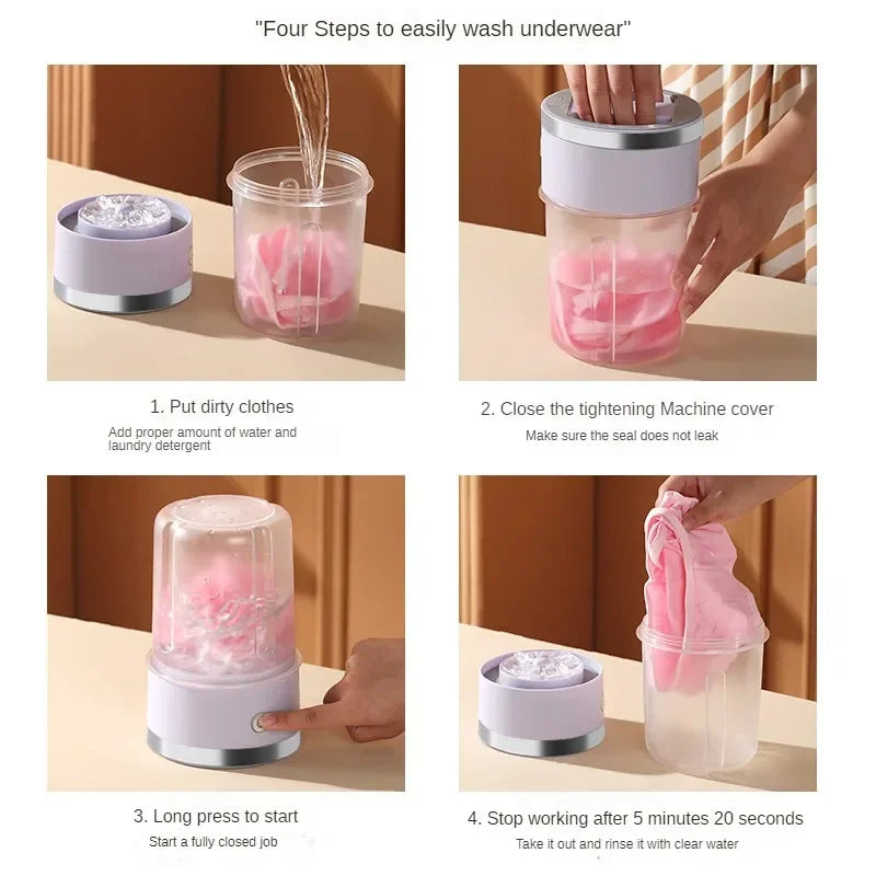 Lavadora portátil sem fio para roupas íntimas e meias, mini lavadora recarregável para viagens, casa e dormitório com copo de lavanderia