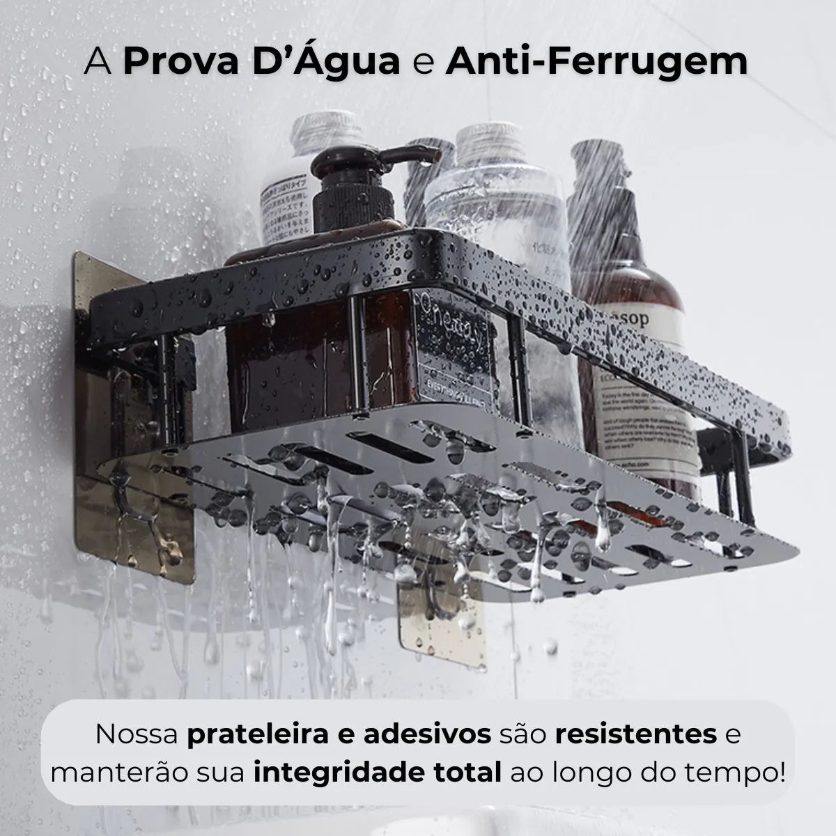 Prateleira Suporte Porta Shampoo Multiuso Organizador em Alumínio + 2 Adesivos ProFix™ de BRINDE!